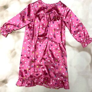 Juju & Jack long sleeve polka dotted satin night gown size 12-18m pink